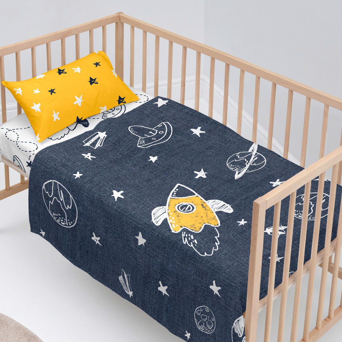 Set di Lenzuola per Culla HappyFriday Mr Fox Starspace Multicolore